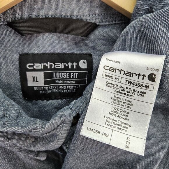 Carhartt Shirt Button-Down Gray Pocket Loose Fit Long Sleeve Mens Sz XL Workwear - Picture 7 of 10